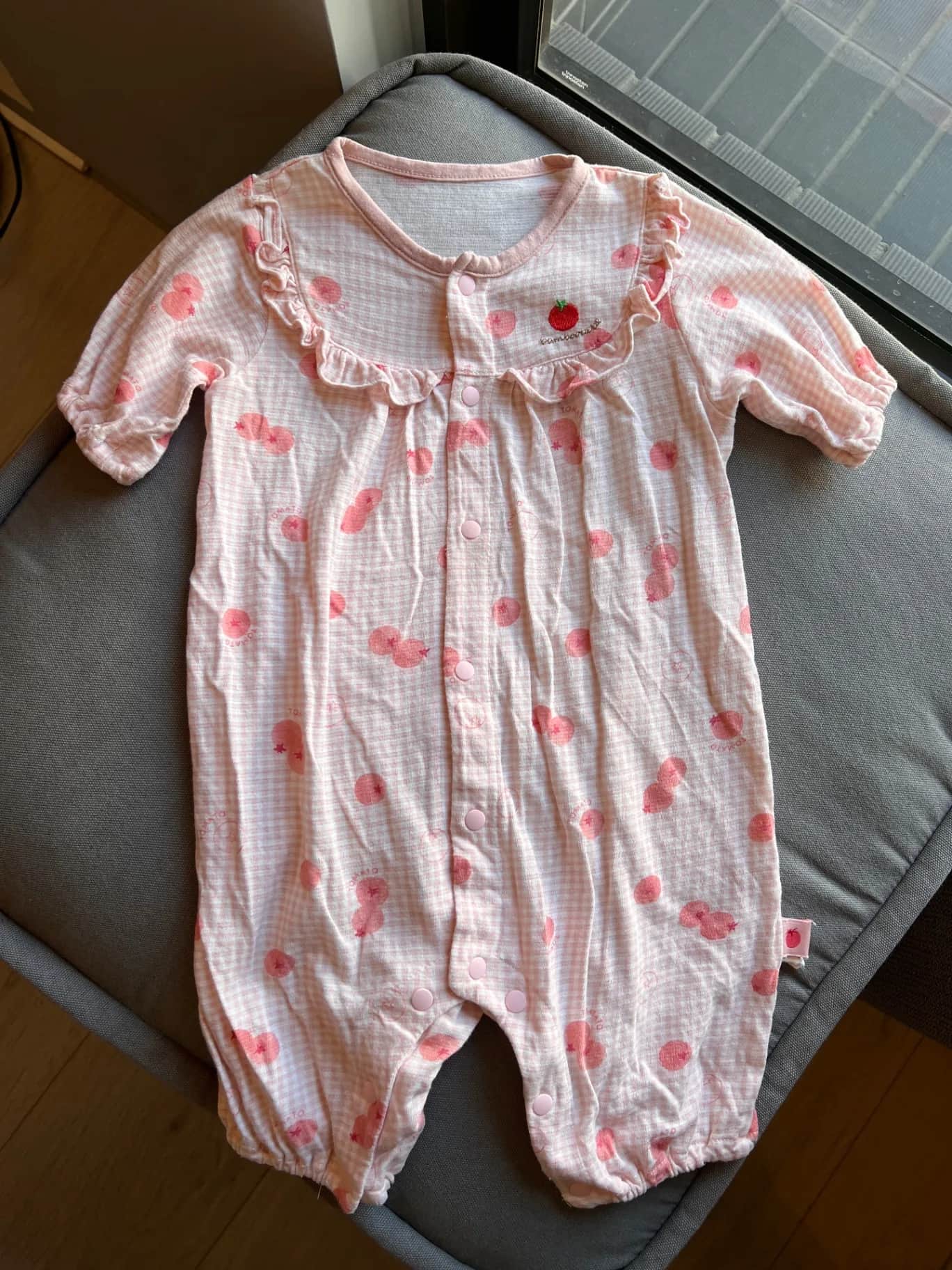 正韓bamboobebe 嬰兒連身衣 70cm 粉色蕃茄圖案