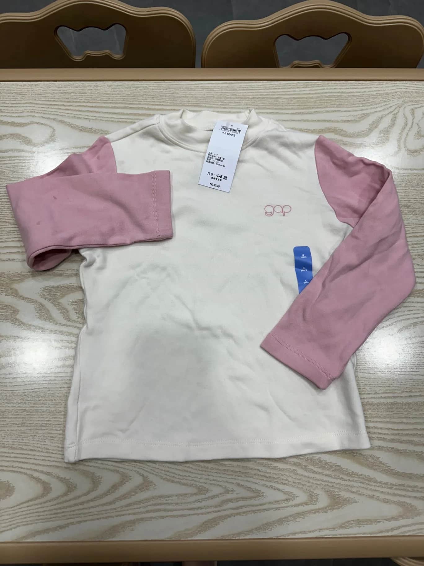 GAP 女童圓領長袖T恤 拼接撞色 4-5歲