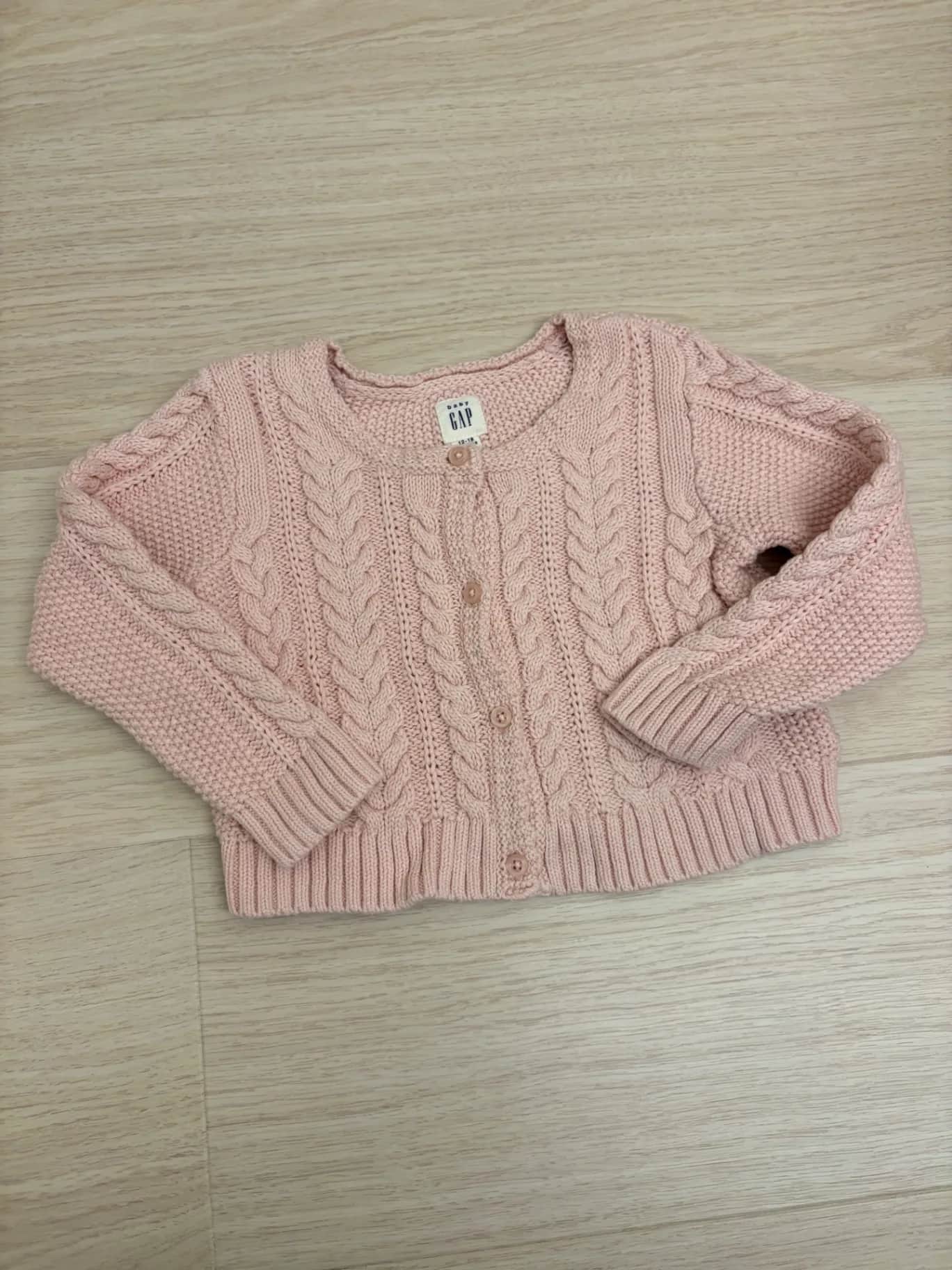 baby GAP 粉色麻花針織開襟外套 12-18個月