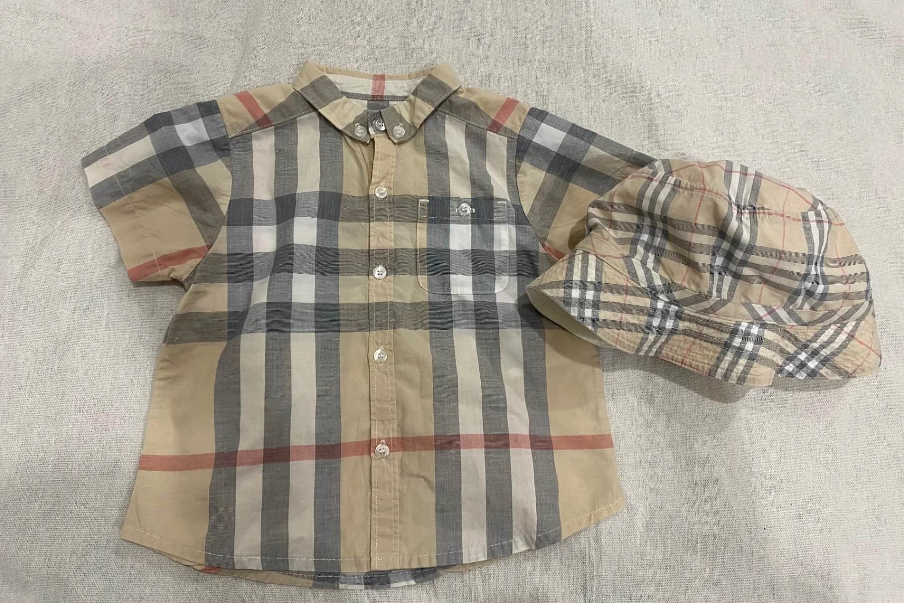 Burberry 12m格紋襯衫+48cm雙面漁夫帽